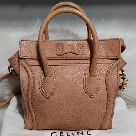 SALE! Celine Luggage Nano Shopper Calfskin Pink/Beige 2 Way Mini Bag W/DB/Strap - Picture 2 of 16